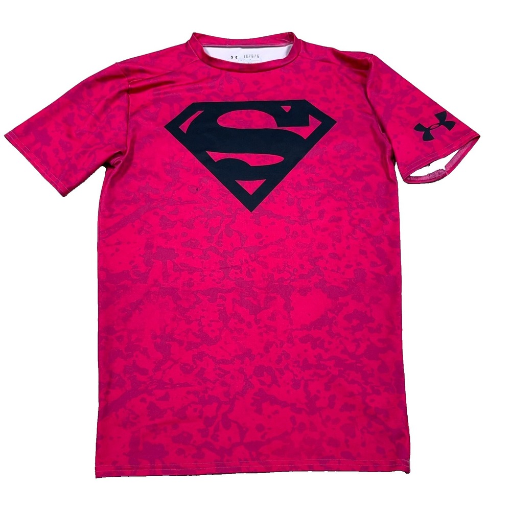Under Armor Superman Compression Shirt Men Large Pink Black Marvel Super Hero *